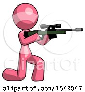 Pink Design Mascot Woman Kneeling Shooting Sniper Rifle