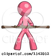 Poster, Art Print Of Pink Design Mascot Man Bo Staff Kung Fu Defense Pose