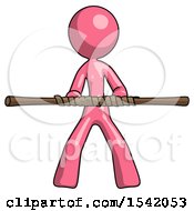 Poster, Art Print Of Pink Design Mascot Woman Bo Staff Kung Fu Defense Pose