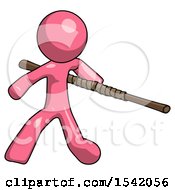 Pink Design Mascot Man Bo Staff Action Hero Kung Fu Pose