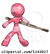 Poster, Art Print Of Pink Design Mascot Woman Bo Staff Action Hero Kung Fu Pose