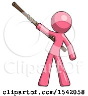 Poster, Art Print Of Pink Design Mascot Man Bo Staff Pointing Up Pose