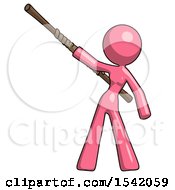 Pink Design Mascot Woman Bo Staff Pointing Up Pose
