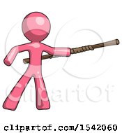 Poster, Art Print Of Pink Design Mascot Man Bo Staff Pointing Right Kung Fu Pose