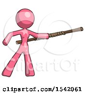 Poster, Art Print Of Pink Design Mascot Woman Bo Staff Pointing Right Kung Fu Pose