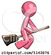 Pink Design Mascot Man Flying On Broom