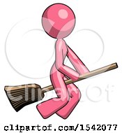 Pink Design Mascot Woman Flying On Broom