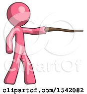 Pink Design Mascot Man Pointing With Hiking Stick