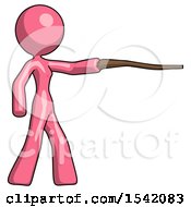Pink Design Mascot Woman Pointing With Hiking Stick