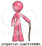 Poster, Art Print Of Pink Design Mascot Woman Standing With Hiking Stick