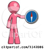 Pink Design Mascot Man Holding A Large Compass
