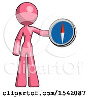 Pink Design Mascot Woman Holding A Large Compass