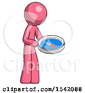 Poster, Art Print Of Pink Design Mascot Man Looking At Large Compass Facing Right