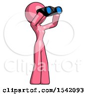 Poster, Art Print Of Pink Design Mascot Woman Looking Through Binoculars To The Right