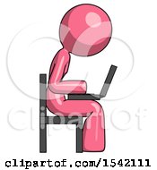 Pink Design Mascot Woman Using Laptop Computer While Sitting In Chair View From Side