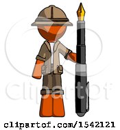 Poster, Art Print Of Orange Explorer Ranger Man Holding Giant Calligraphy Pen