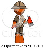 Poster, Art Print Of Orange Explorer Ranger Man Holding Red Fire Fighters Ax