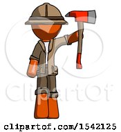 Poster, Art Print Of Orange Explorer Ranger Man Holding Up Red Firefighters Ax