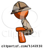 Poster, Art Print Of Orange Explorer Ranger Man Squatting Facing Left