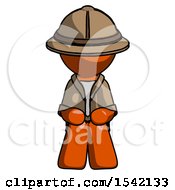 Poster, Art Print Of Orange Explorer Ranger Man Squatting Facing Front