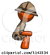 Poster, Art Print Of Orange Explorer Ranger Man Squatting Facing Right