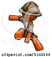 Poster, Art Print Of Orange Explorer Ranger Man Action Hero Jump Pose