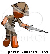 Poster, Art Print Of Orange Explorer Ranger Man Sword Pose Stabbing Or Jabbing