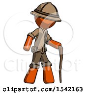 Orange Explorer Ranger Man Walking With Hiking Stick