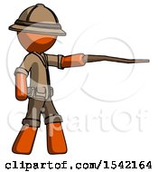 Poster, Art Print Of Orange Explorer Ranger Man Pointing With Hiking Stick