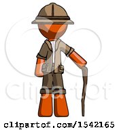 Orange Explorer Ranger Man Standing With Hiking Stick