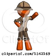 Poster, Art Print Of Orange Explorer Ranger Man Waving Left Arm With Hand On Hip