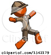 Poster, Art Print Of Orange Explorer Ranger Man Running Away In Hysterical Panic Direction Right