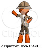 Poster, Art Print Of Orange Explorer Ranger Man Waving Right Arm With Hand On Hip