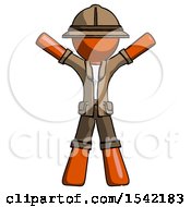 Poster, Art Print Of Orange Explorer Ranger Man Surprise Pose Arms And Legs Out