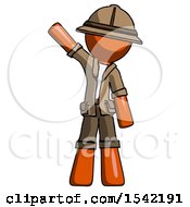 Poster, Art Print Of Orange Explorer Ranger Man Waving Emphatically With Right Arm