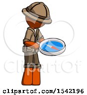 Poster, Art Print Of Orange Explorer Ranger Man Looking At Large Compass Facing Right