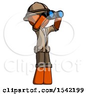 Poster, Art Print Of Orange Explorer Ranger Man Looking Through Binoculars To The Right