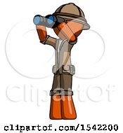 Poster, Art Print Of Orange Explorer Ranger Man Looking Through Binoculars To The Left