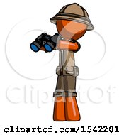 Poster, Art Print Of Orange Explorer Ranger Man Holding Binoculars Ready To Look Left