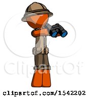 Poster, Art Print Of Orange Explorer Ranger Man Holding Binoculars Ready To Look Right