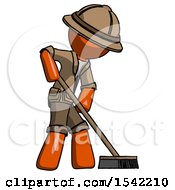 Poster, Art Print Of Orange Explorer Ranger Man Cleaning Services Janitor Sweeping Side View