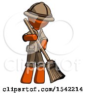 Poster, Art Print Of Orange Explorer Ranger Man Sweeping Area With Broom