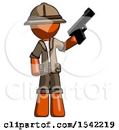 Poster, Art Print Of Orange Explorer Ranger Man Holding Handgun