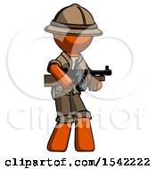Poster, Art Print Of Orange Explorer Ranger Man Tommy Gun Gangster Shooting Pose