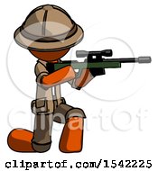 Poster, Art Print Of Orange Explorer Ranger Man Kneeling Shooting Sniper Rifle