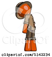 Poster, Art Print Of Orange Explorer Ranger Man Depressed With Head Down Back To Viewer Left