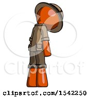 Poster, Art Print Of Orange Explorer Ranger Man Depressed With Head Down Back To Viewer Right