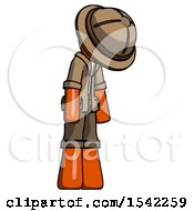 Poster, Art Print Of Orange Explorer Ranger Man Depressed With Head Down Turned Right