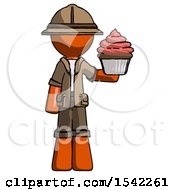 Poster, Art Print Of Orange Explorer Ranger Man Presenting Pink Cupcake To Viewer