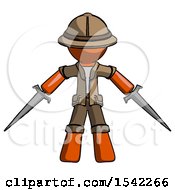 Poster, Art Print Of Orange Explorer Ranger Man Two Sword Defense Pose